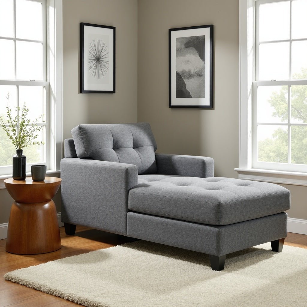 Smithy Tufted Recessed Arms Chaise Longue Sofa Couch Sofa Armchair Chaise Relax Lounger - Torque India